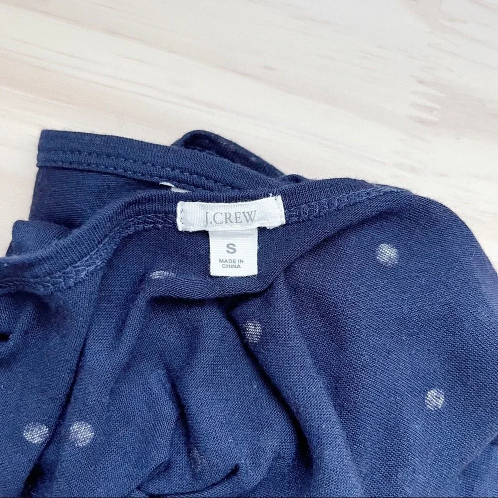 J.Crew Women Small‎ Linen Scoop Neck Tank Top in Navy White Polka Dots